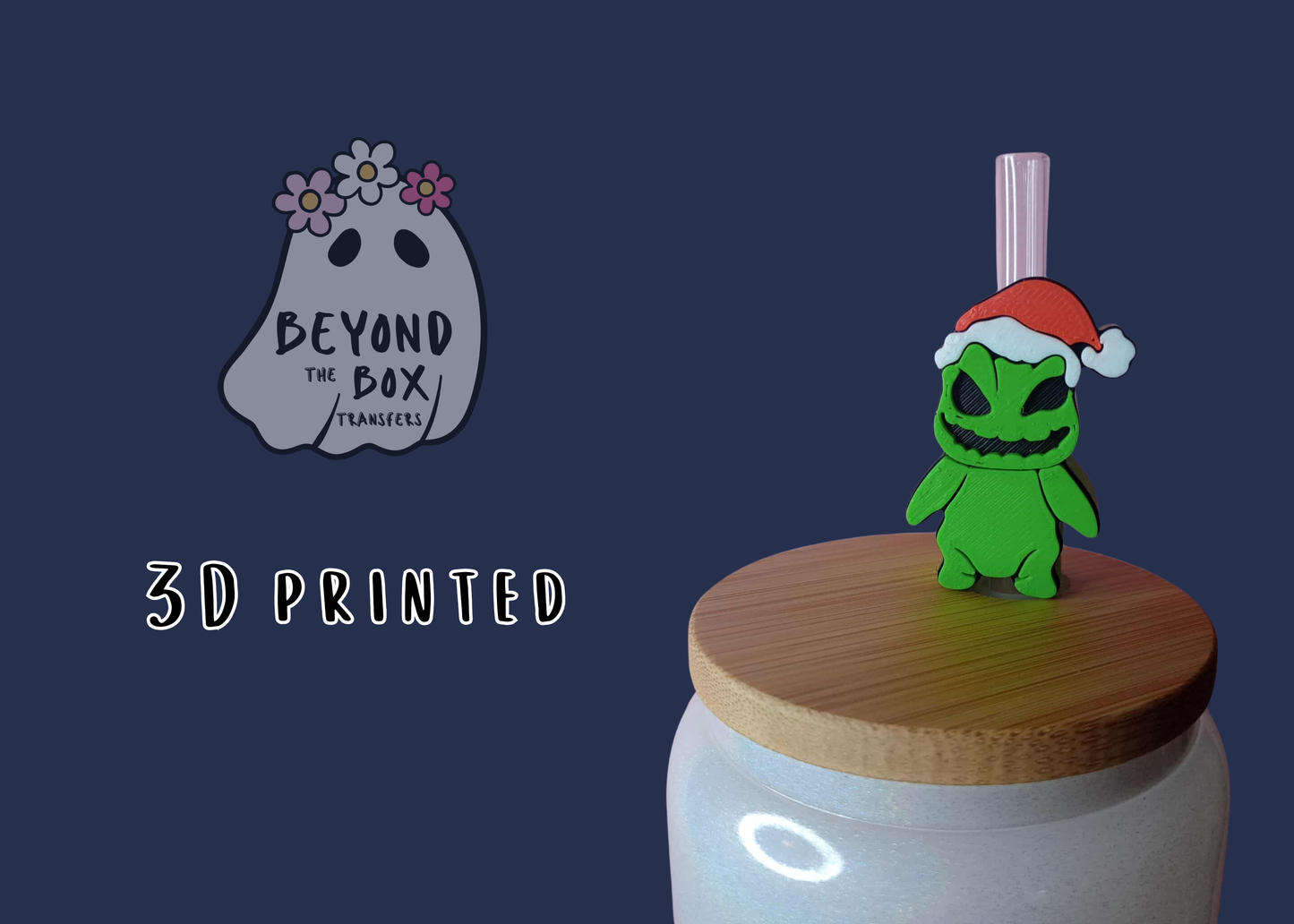 3D printed Straw Topper Bug Moster Santa Hat