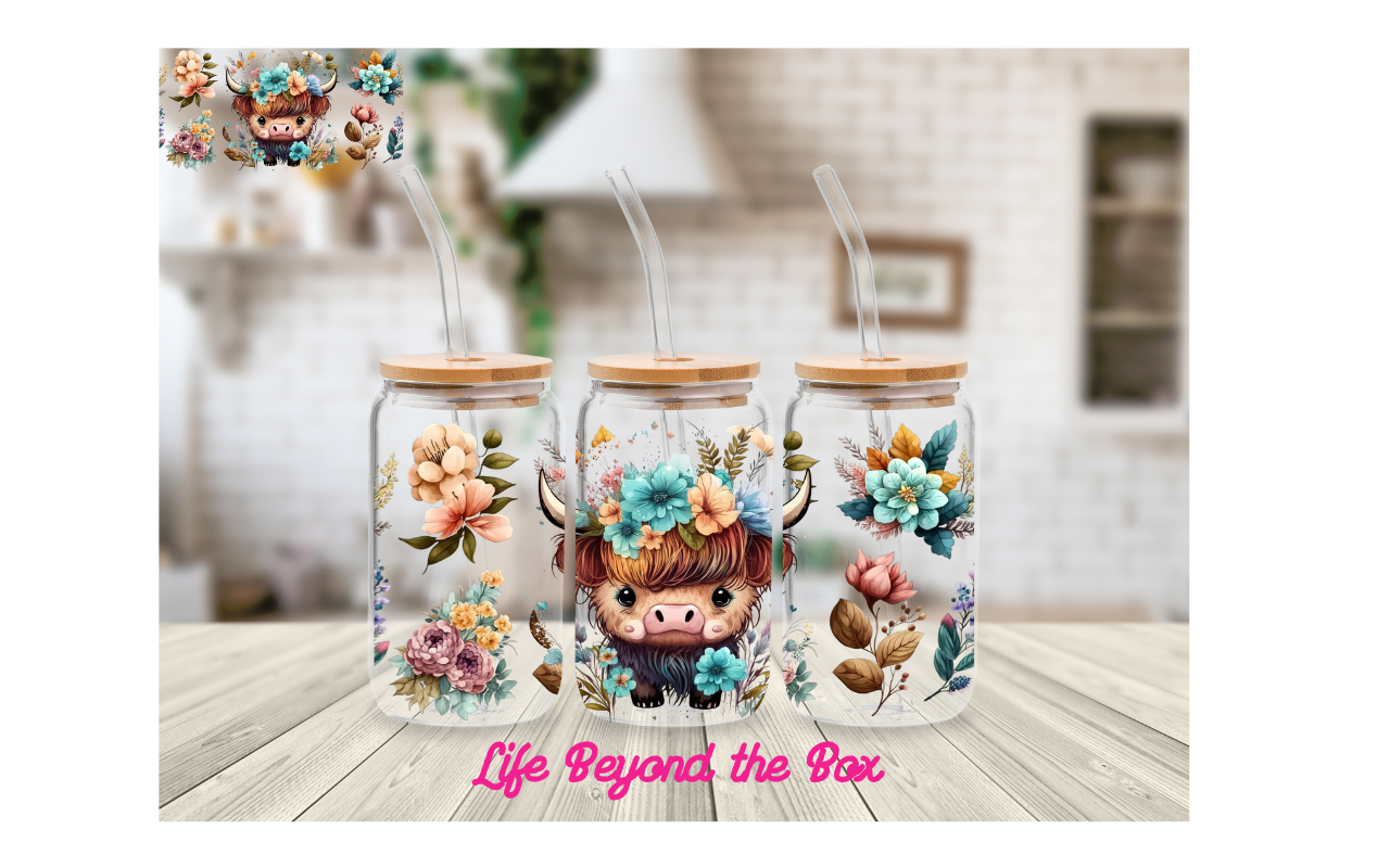 Floral Baby Cow 16oz UVDTF wrap