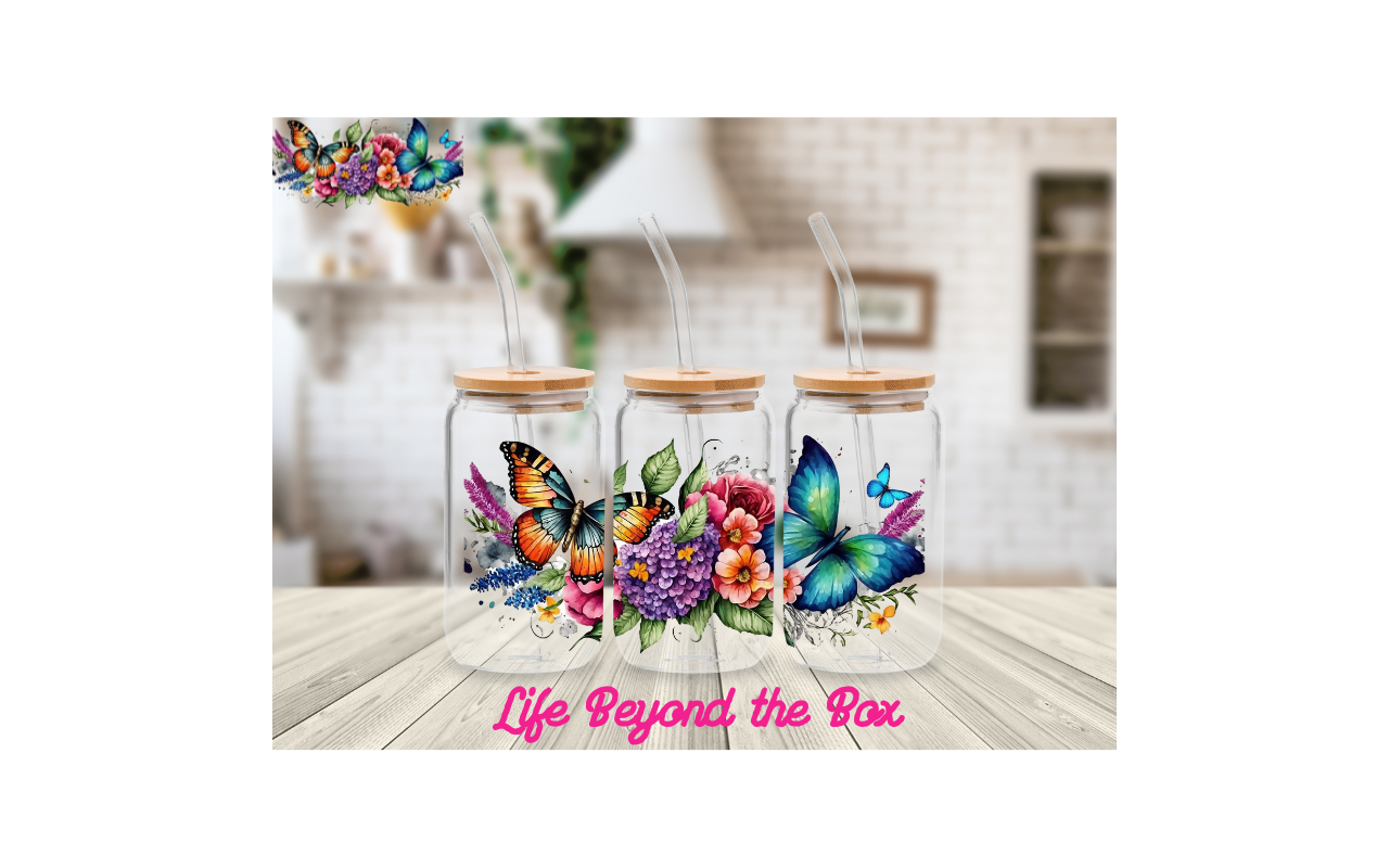 Colorful Floral Butterflies 16oz UVDTF wrap