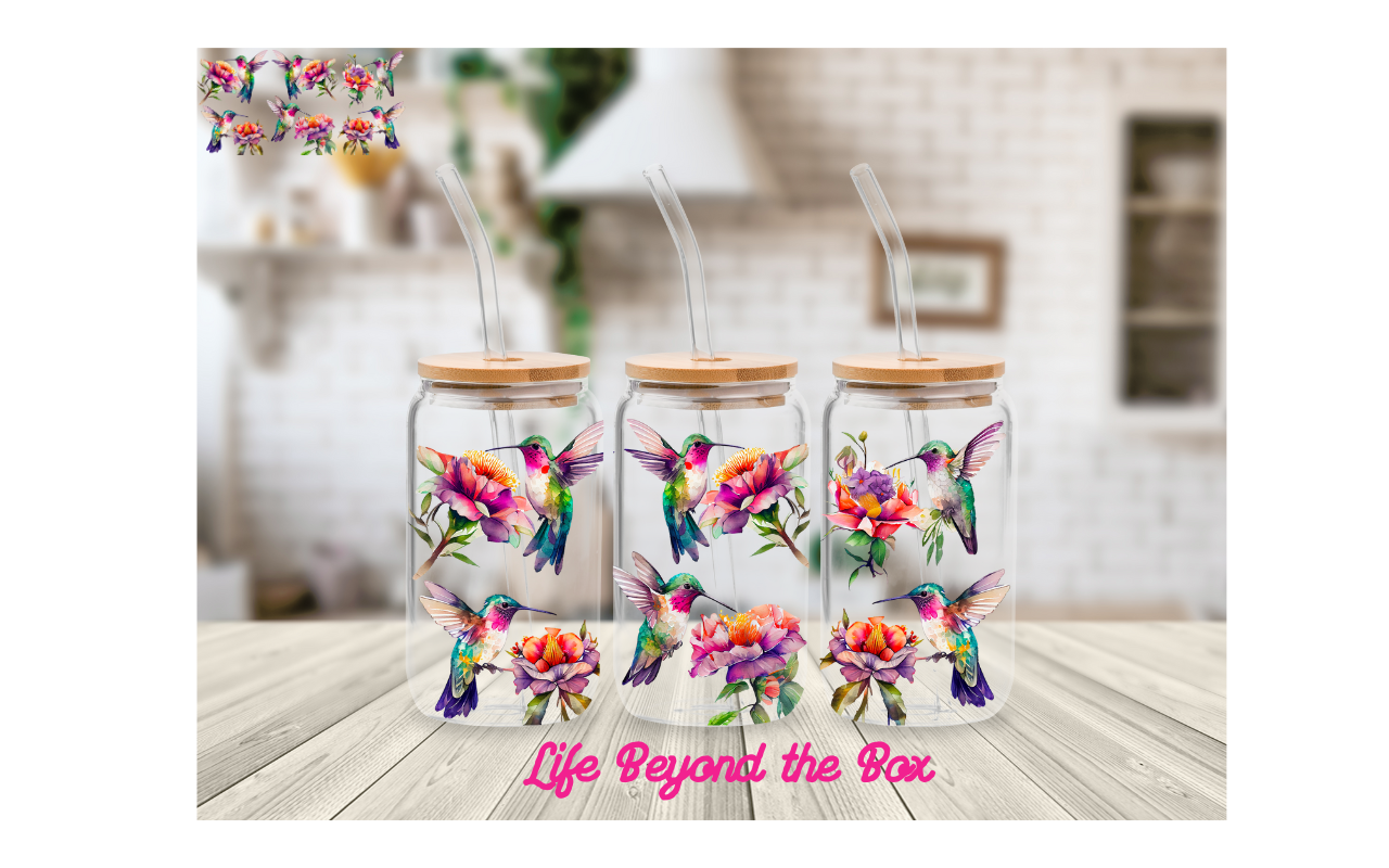 Colorful Floral Hummingbird 16oz UVDTF wrap