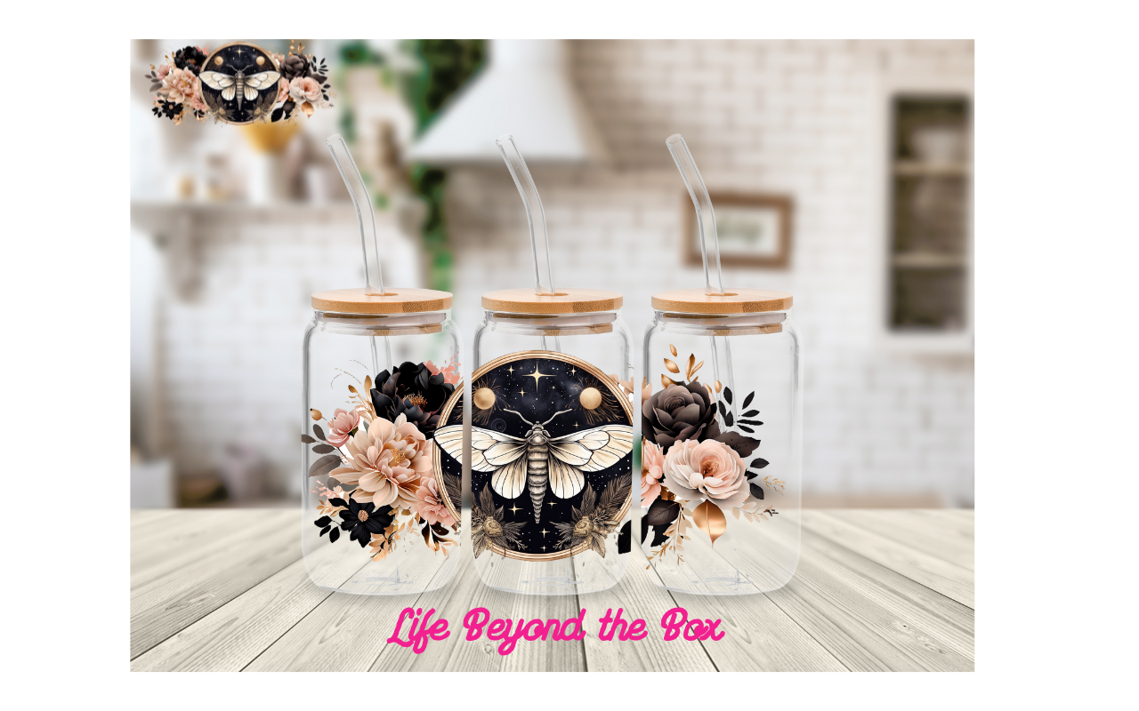 Gothic Moth pink/black 16oz UVDTF wrap