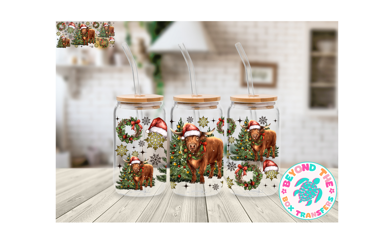 Christmas Cow 16oz UVDTF wrap