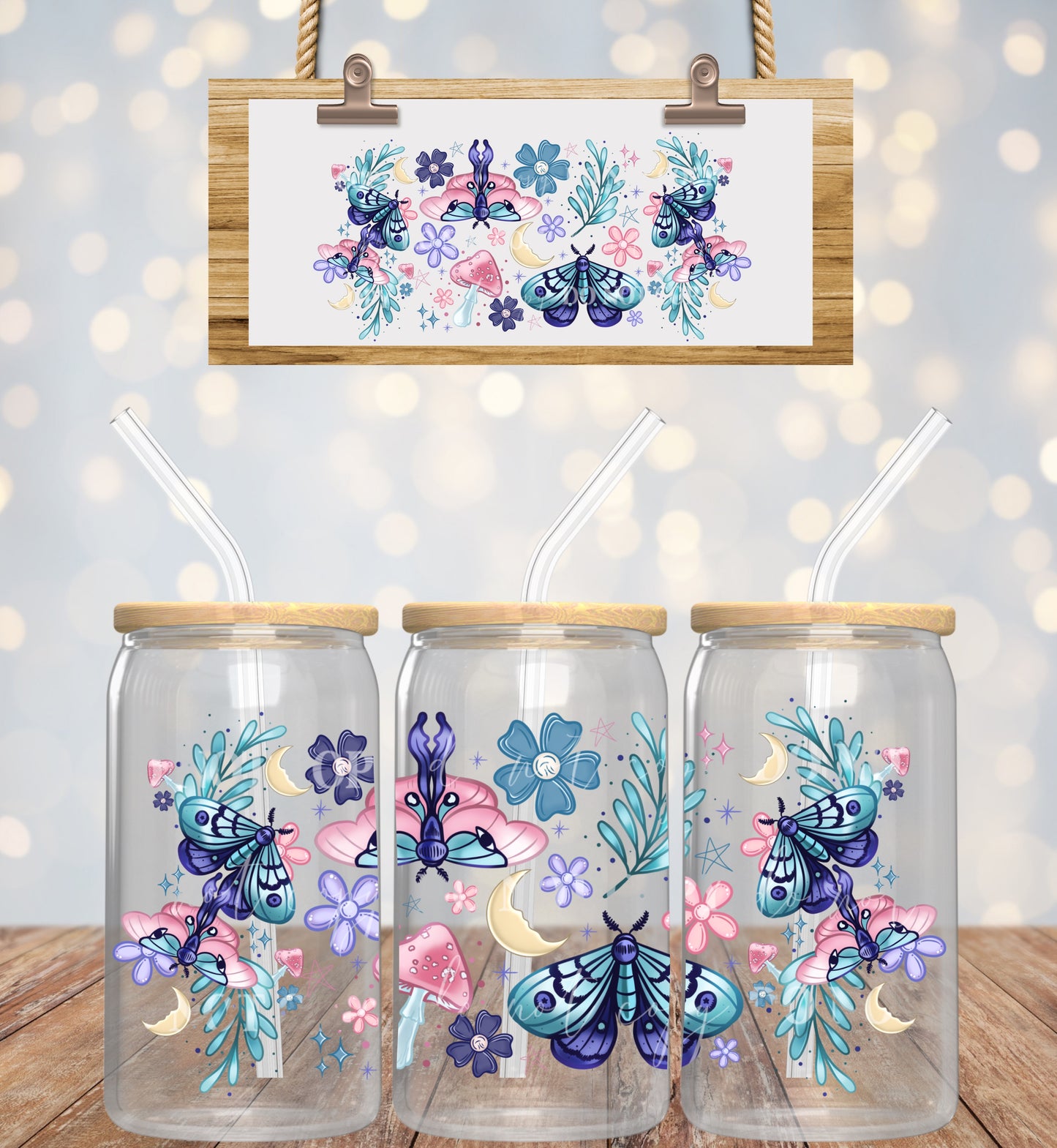 Floral Moth 16oz UVDTF wrap