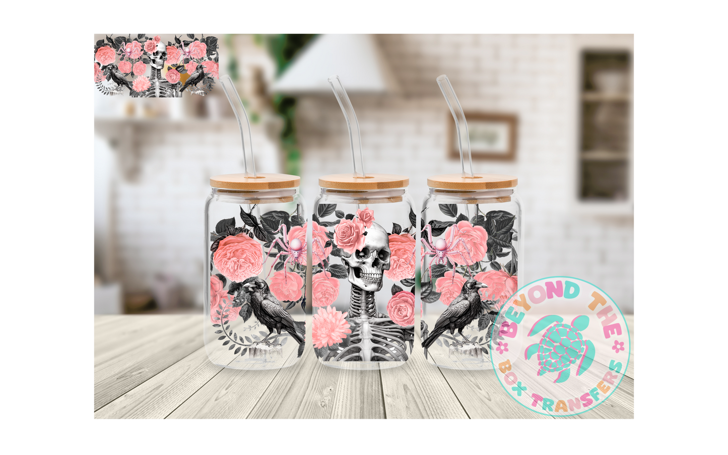 Skeleton and Flowers UVDTF 16oz Wrap