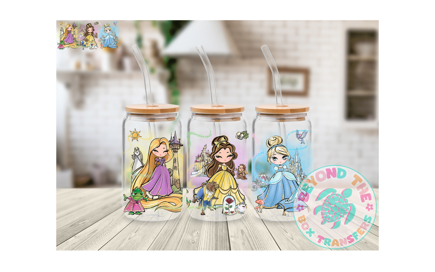 Watercolor Princesses 16oz UVDTF wrap
