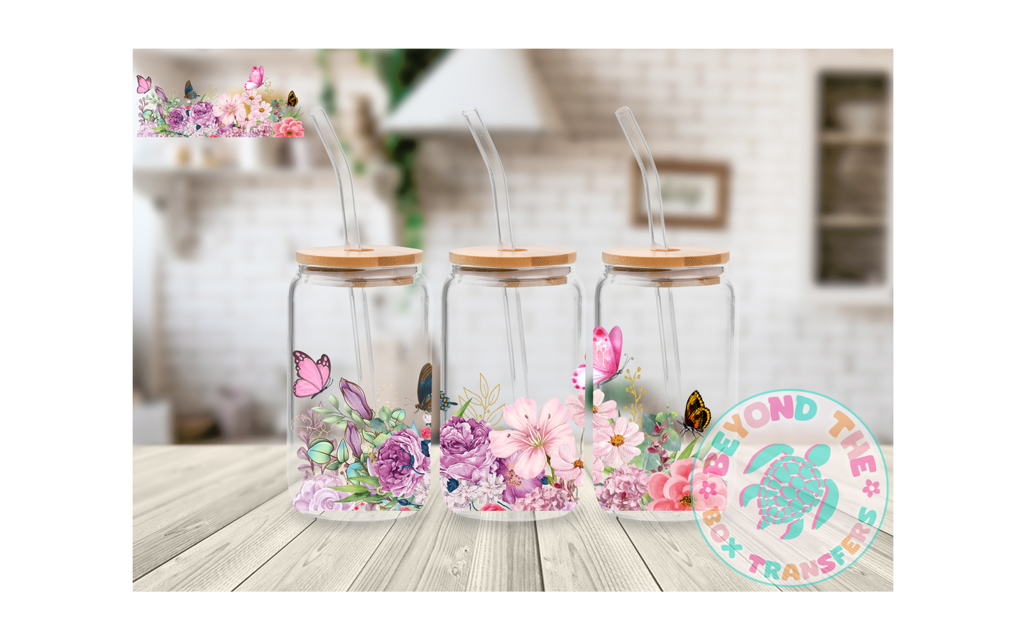 Floral Butterflies 16oz UVDTF wrap