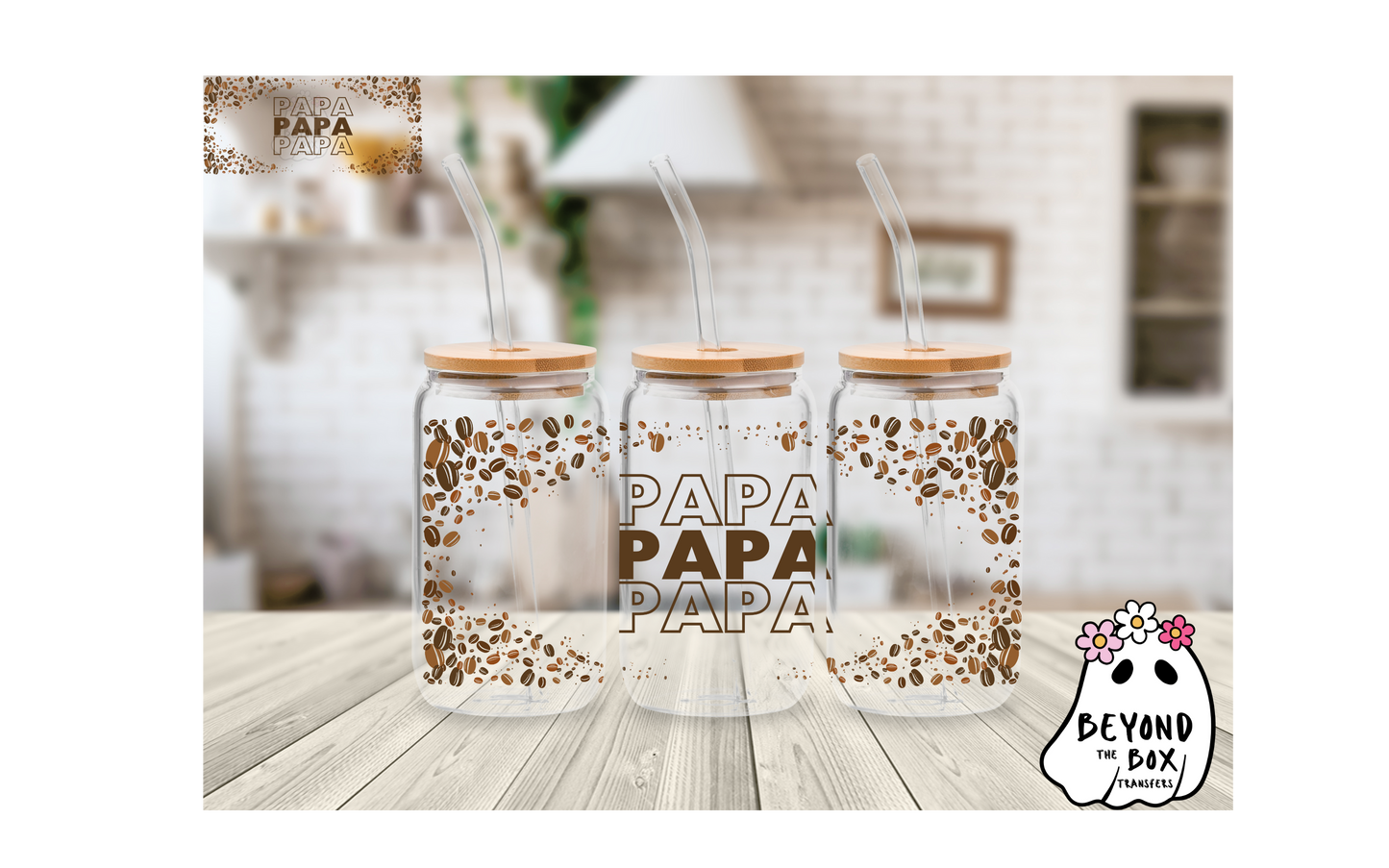 Papa Coffee Beans 16oz UVDTF wrap