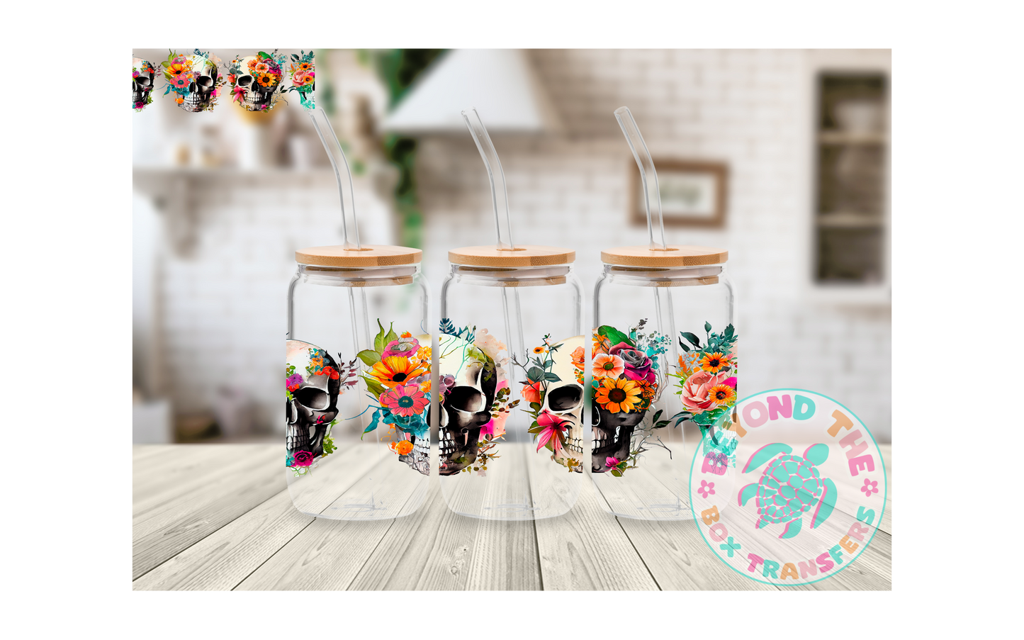 Floral Skull 16oz UVDTF wrap