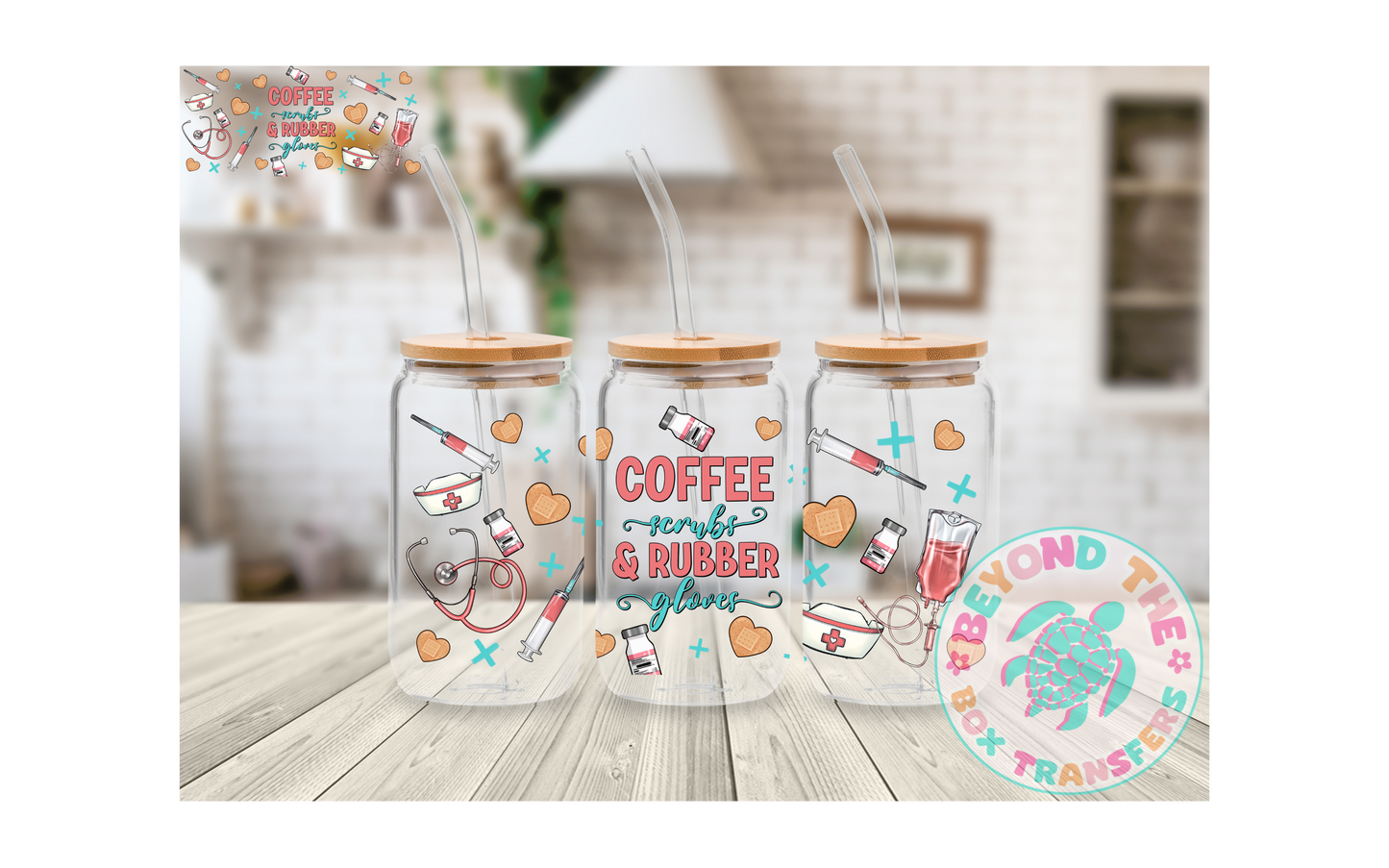 Coffee, Scrubs, Rubber Gloves 16oz UVDTF Wrap