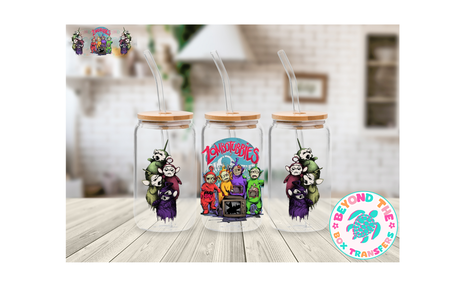 Zombie Teletubbies with Fog 16oz UVDTF wrap