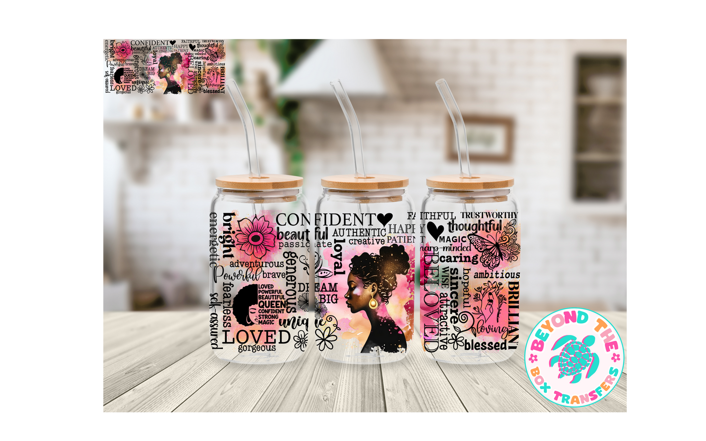 Pink Positive affirmations African American 16oz UVDTF wrap