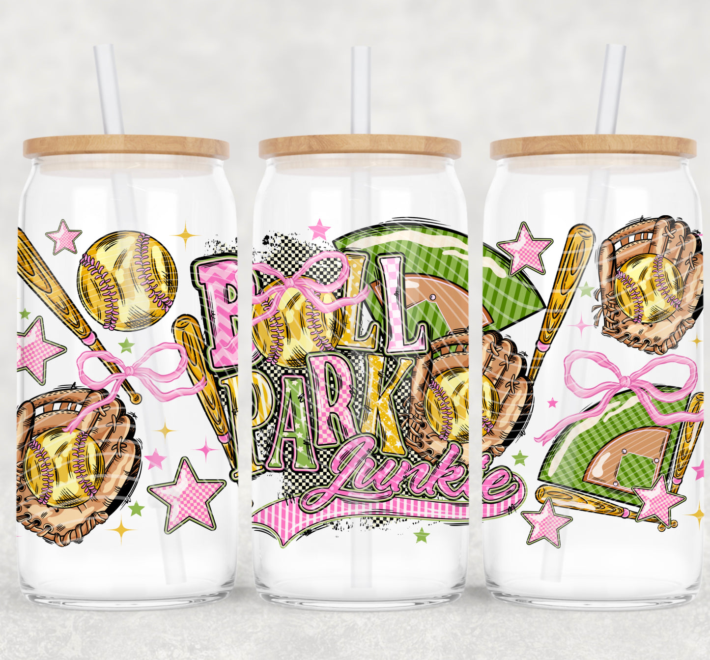 Ball Park Junkie softball 16oz UVDTF wrap