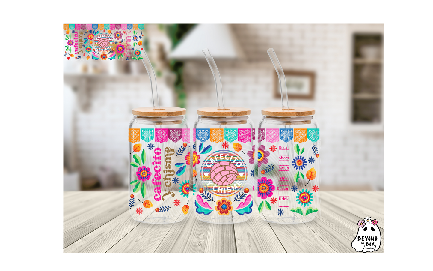 Cafecito and Chisme 16oz UVDTF wrap