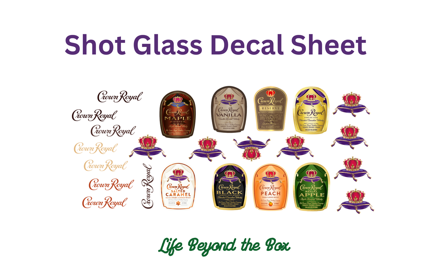 Crown shot glass decal sheet UVDTF wrap