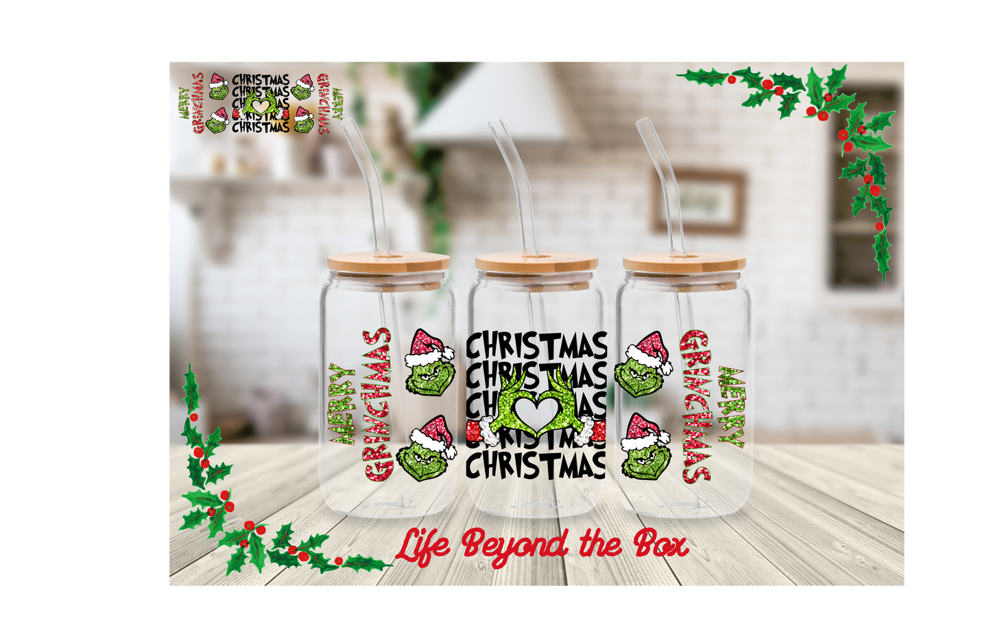 Red Christmas 16oz UVDTF Wrap
