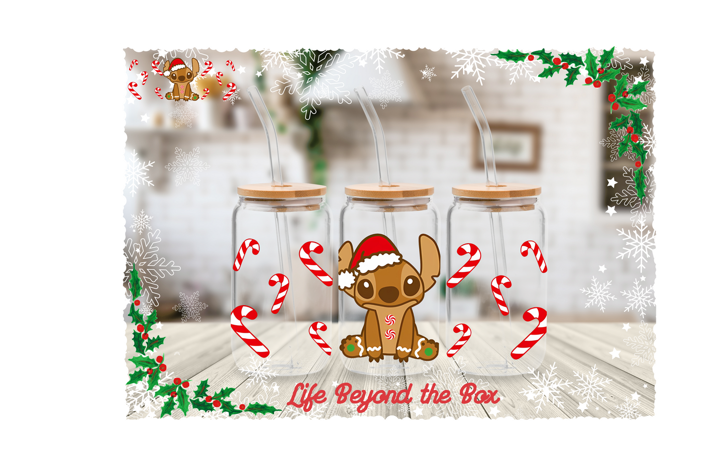 Gingerbread Blue Alien Christmas 16oz UVDTF wrap