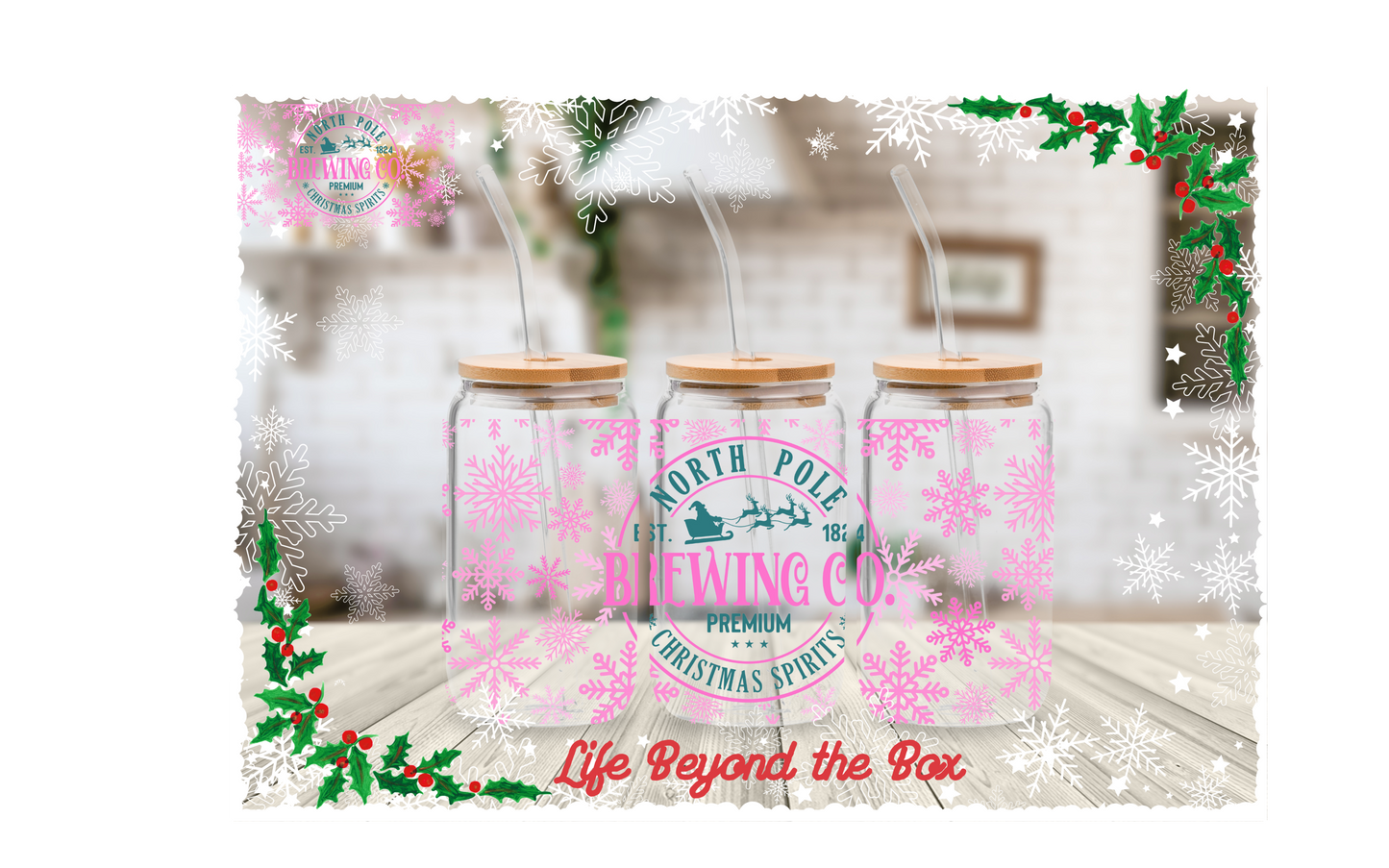 Pink Christmas Brewing 16oz UVDTF wrap