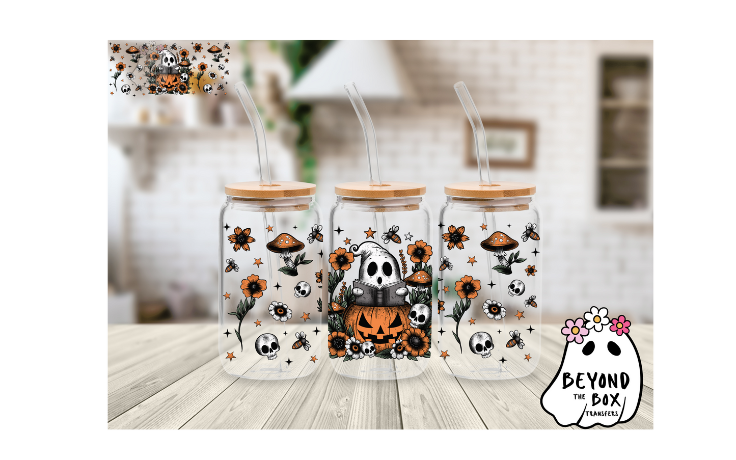 Cute Ghost Reading 16oz UVDTF wrap