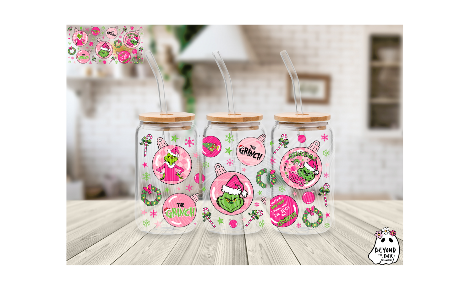Pink Christmas 16oz UV DTF Wrap