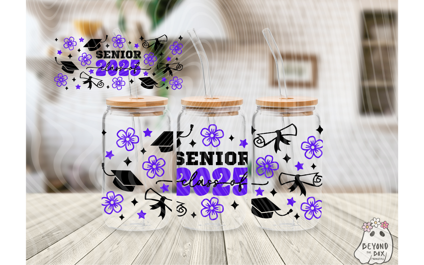 Senior 2025 Purple & Black 16oz UVDTF Wrap