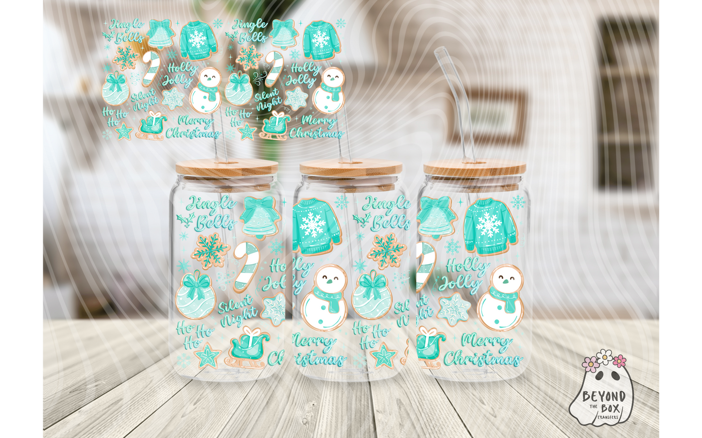 Aqua Christmas Cookies 16oz UVDTF Wrap