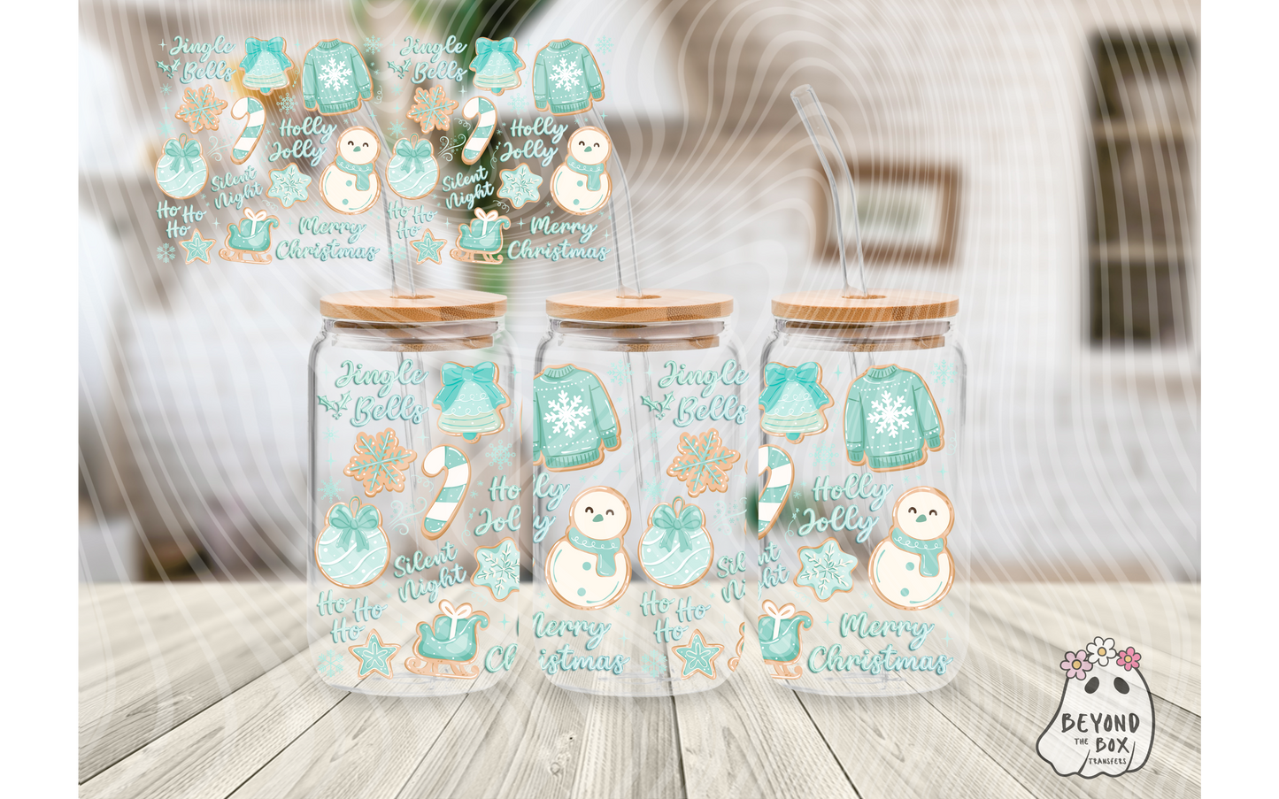 Teal Christmas Cookies 16oz UVDTF Wrap