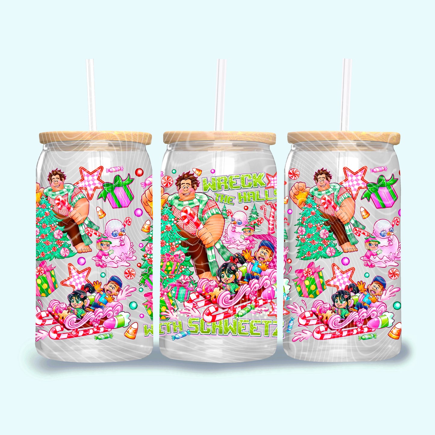 Wreck The Halls Christmas 16oz UVDTF wrap