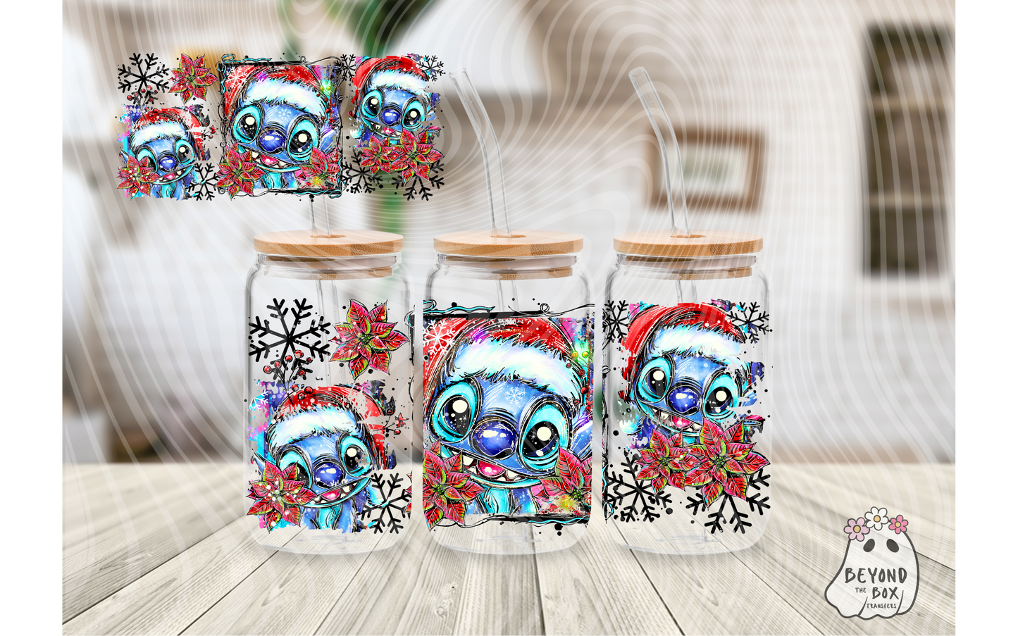 Blue Alien Christmas 16oz UVDTF wrap