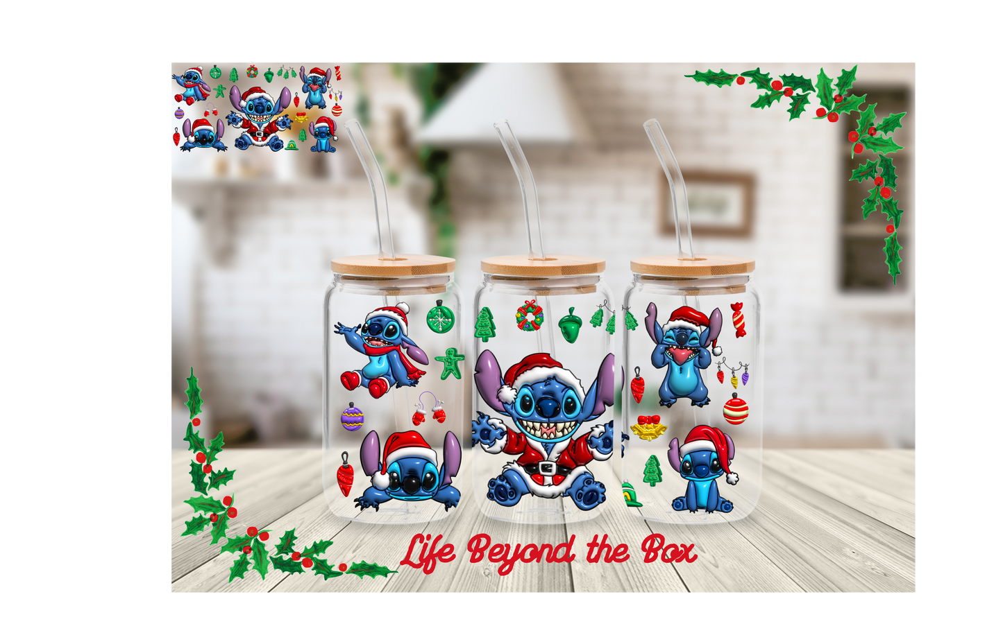 Puffy Blue Alien Christmas 16oz UVDTF wrap