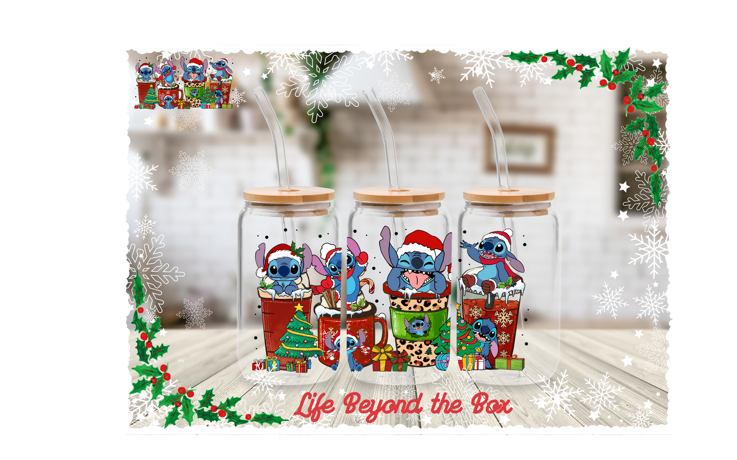 Latte Blue Alien Christmas 16oz UVDTF wrap