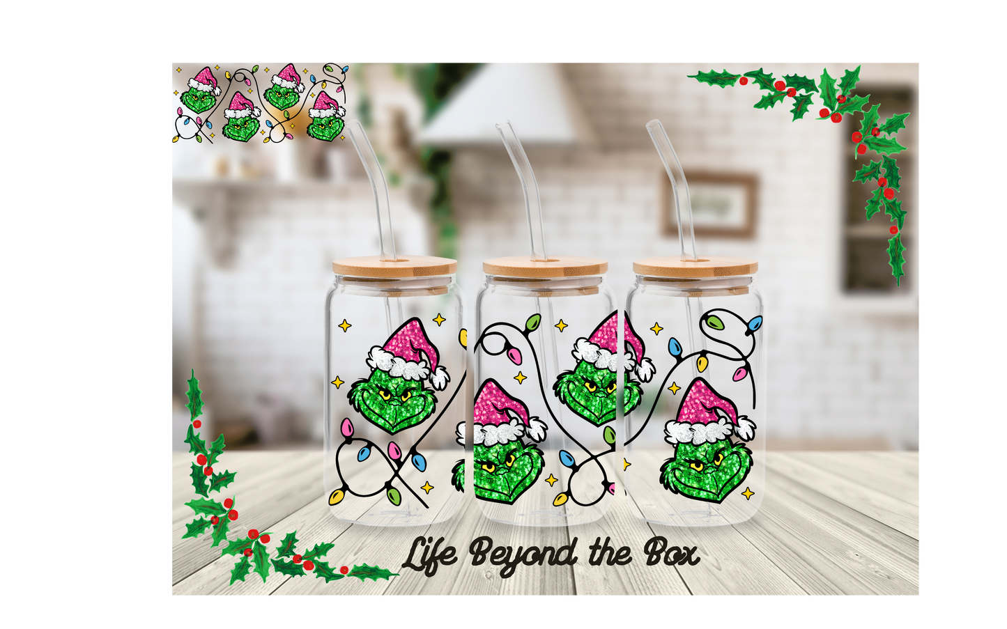Pink Christmas 16oz UV DTF Wrap