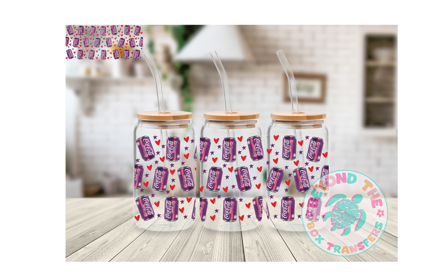 Cherry Cola Red Hearts 16oz UVDTF wrap
