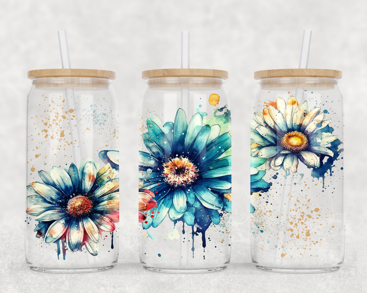 Watercolor flowers 16oz UVDTF wrap