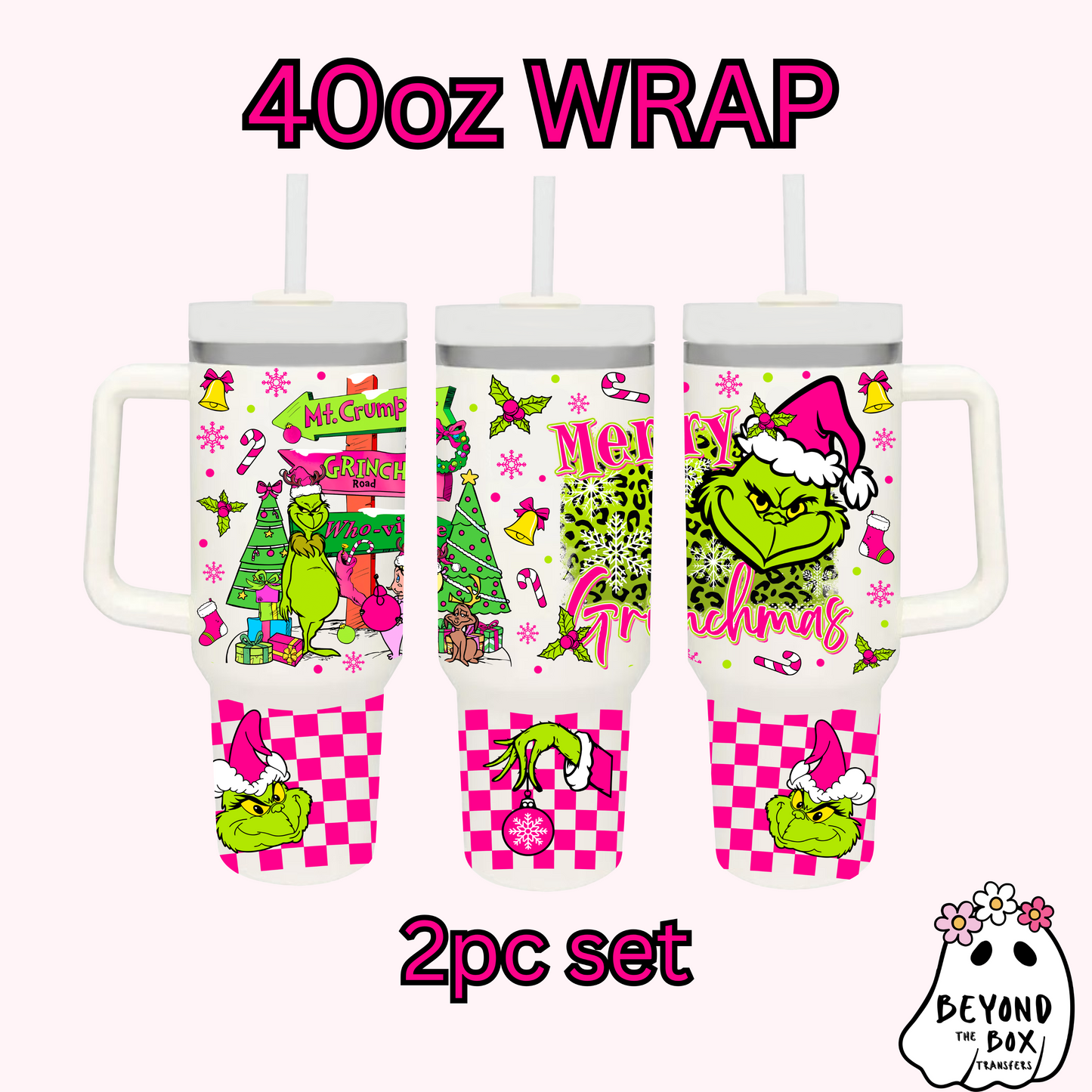 Christmas Pink 40oz UVDTF 2pc wrap