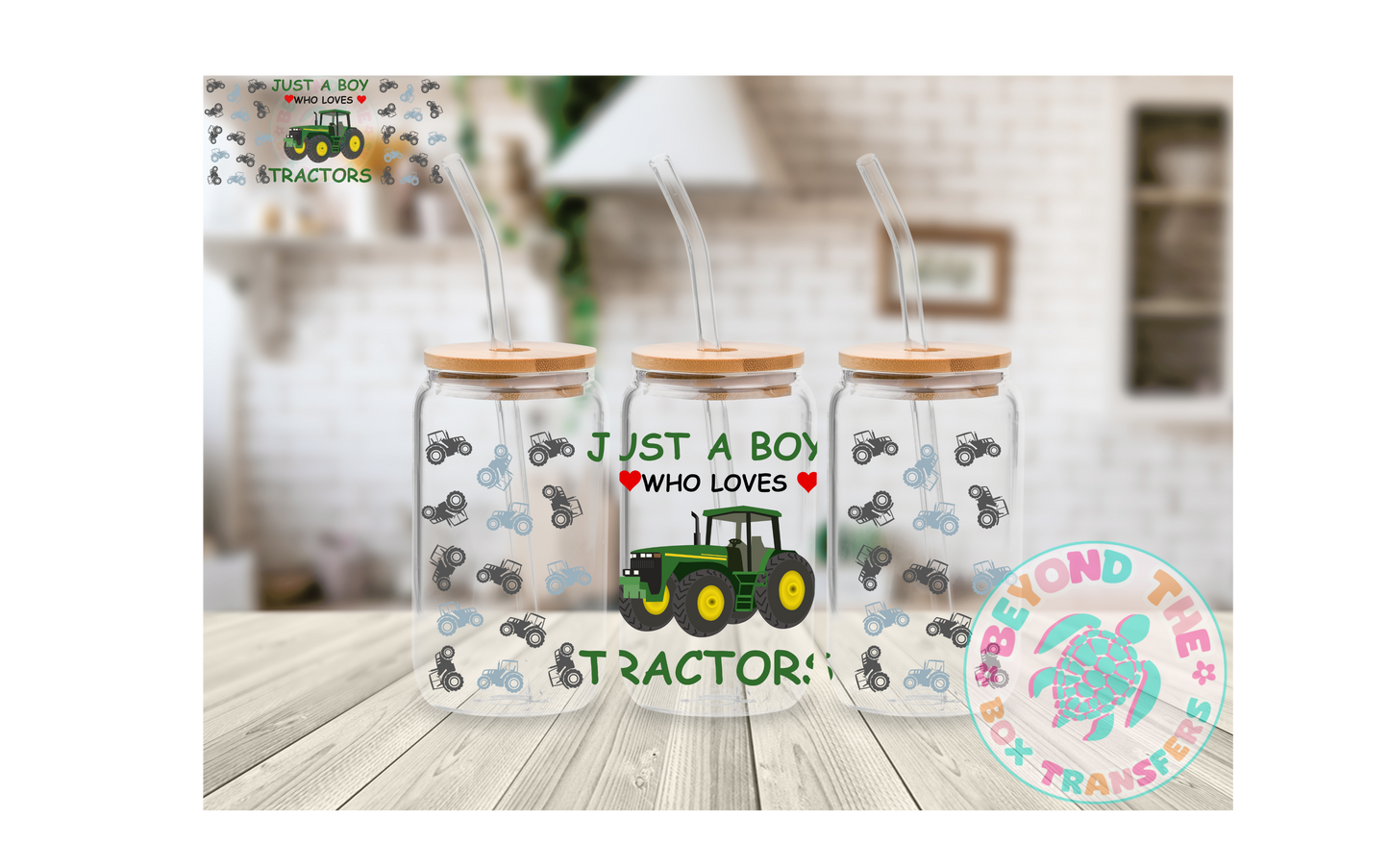 Boy who Loves Tractors 16oz UVDTF wrap