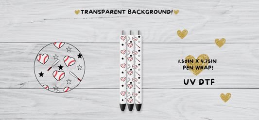 Heart Baseball UVDTF pen wrap