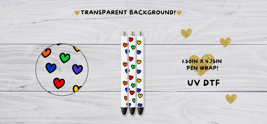 Rainbow hearts UVDTF pen wrap