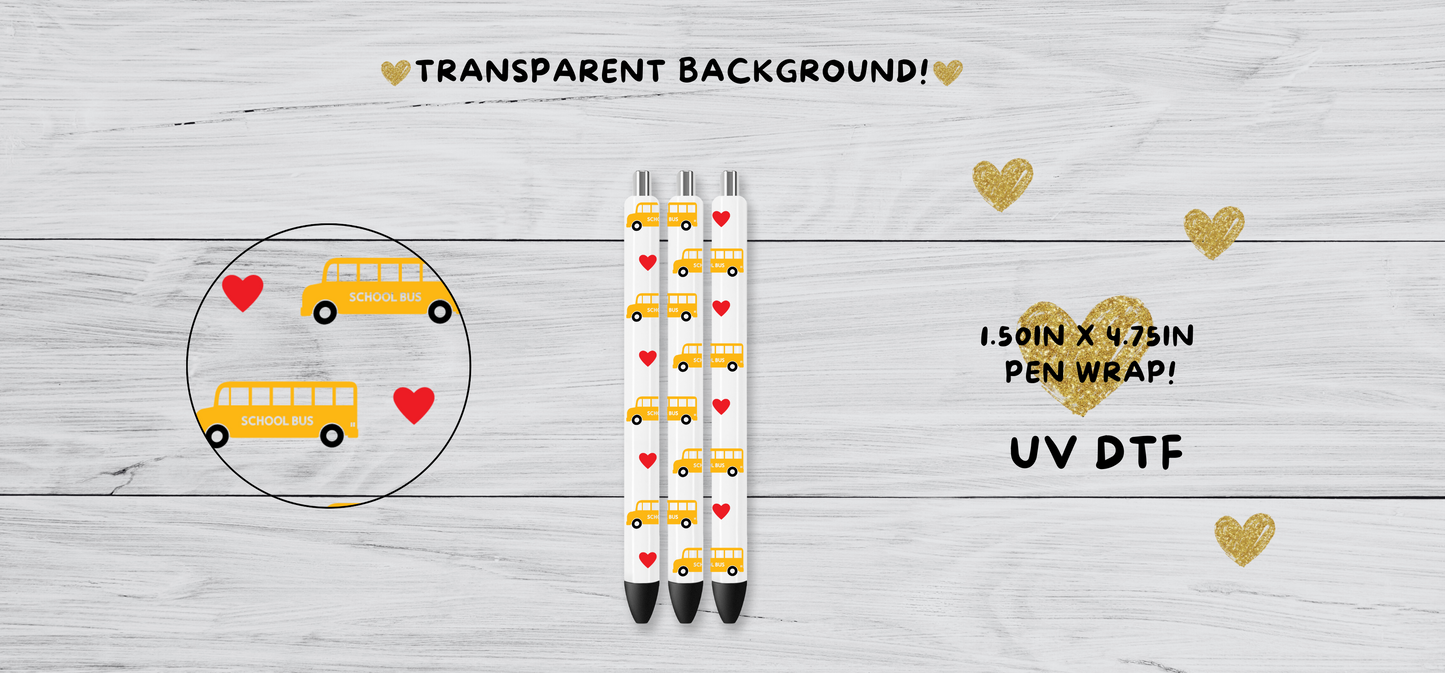 Bus with Hearts UVDTF pen wrap