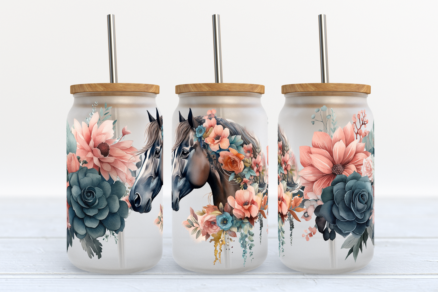 Floral Horse 16oz UVDTF wrap