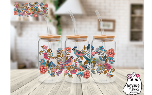 Floral Birds 16oz UVDTF wrap