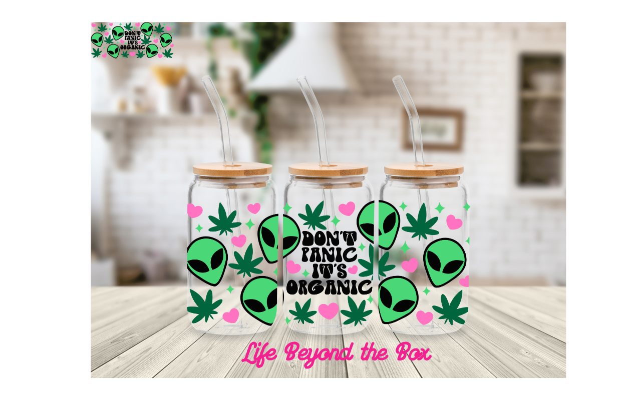 Don't panic 420 Alien  Hippy 16oz UVDTF wrap