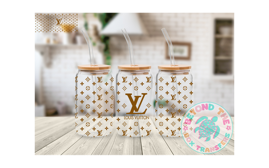 Gold L.V. logo 16oz UVDTF wrap