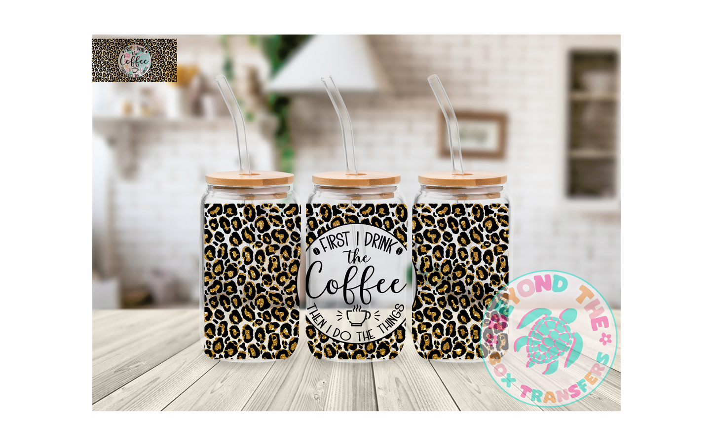 Leopard First Coffee UV DTF 16oz Wrap