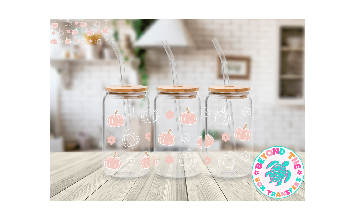 Pink Fall Pumpkins 16oz UVDTF wrap