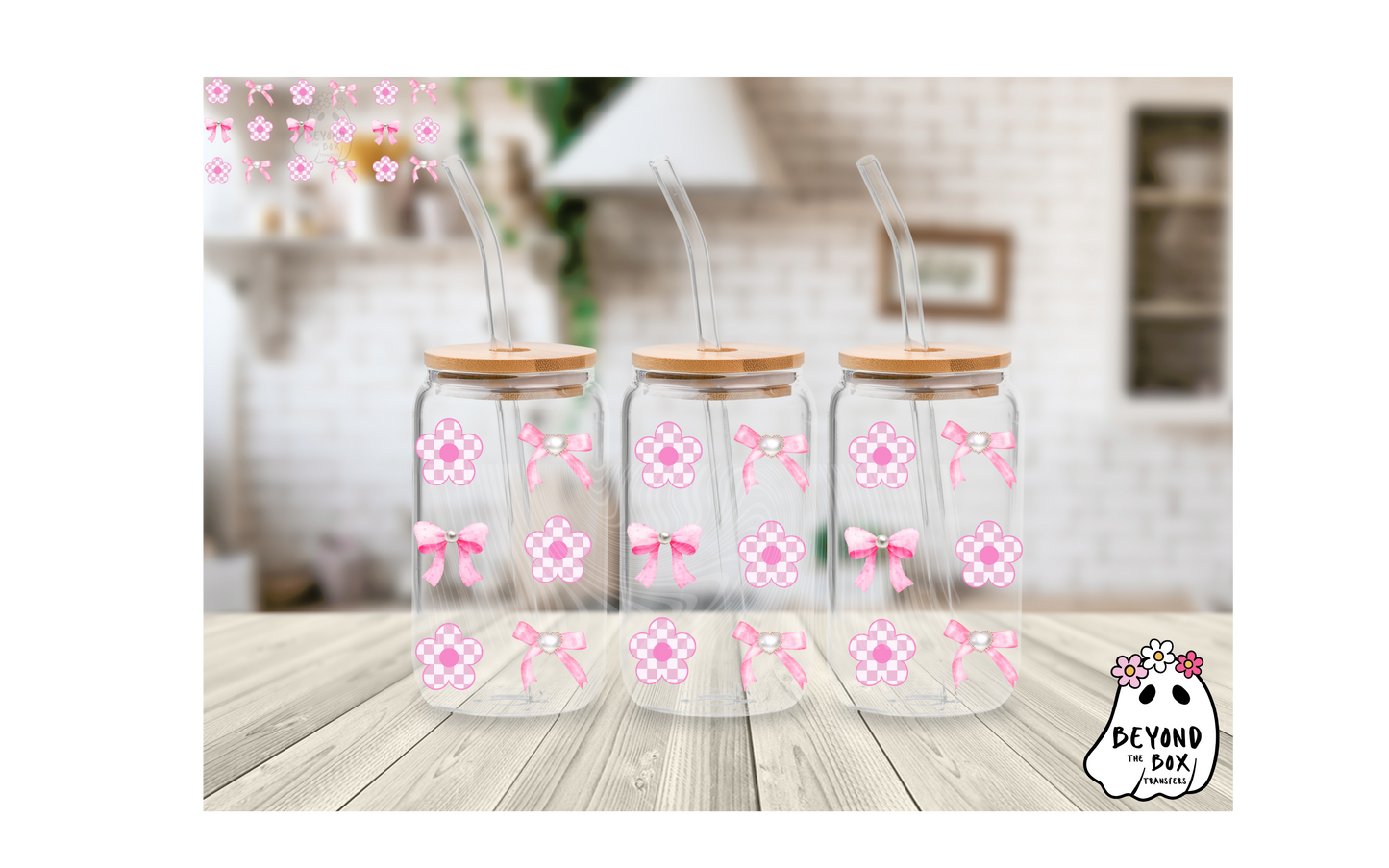 Pink Checkered Coquette 16oz UVDTF wrap