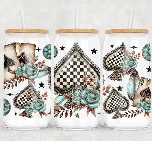 Turquoise Checkered Spades 16oz UVDTF wrap