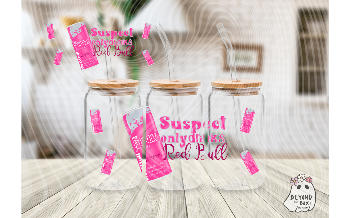 Pink Wings Energy Drink 16oz UVDTF wrap