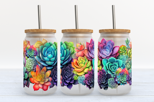 Rainbow Succulent 16oz UVDTF wrap