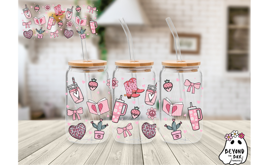 Pink Book Lover 16oz UVDTF wrap