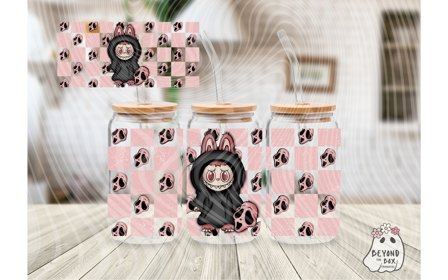 Faux Glitter Ghostbubu labubu 16oz UVDTF wrap
